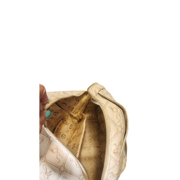 Giulia Pieralli Beige Logo Print Backpack Purse Brown Trim - Picture 7 of 11